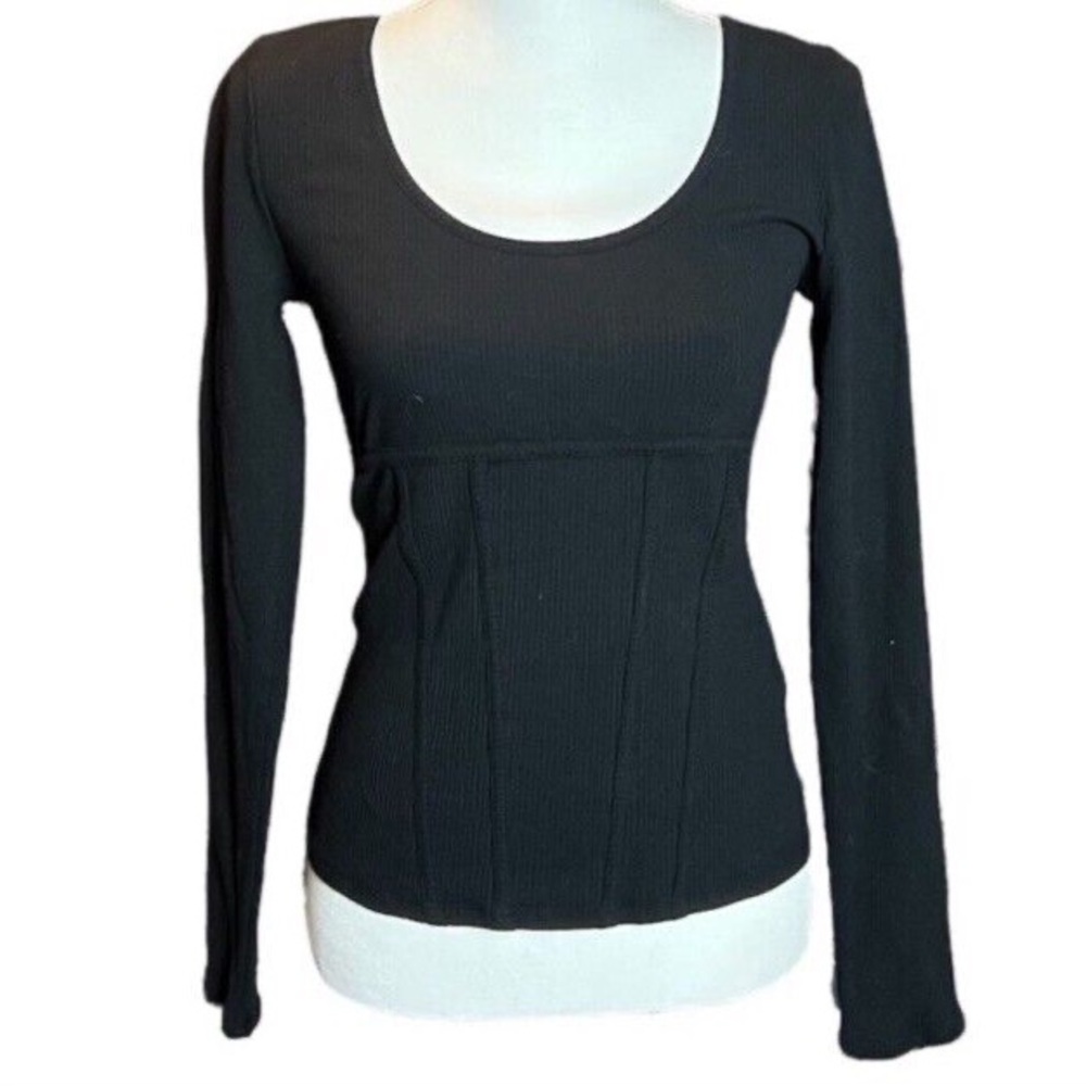 Guess Black Long Sleeve Corset Top Blouse With Scoop Neckline Size XS